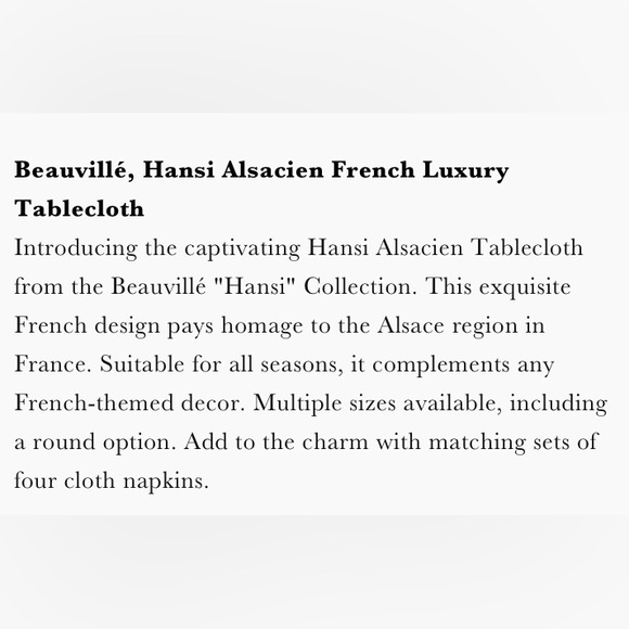 HANSI French Tablecloth 39 inch square NWT - Picture 10 of 16